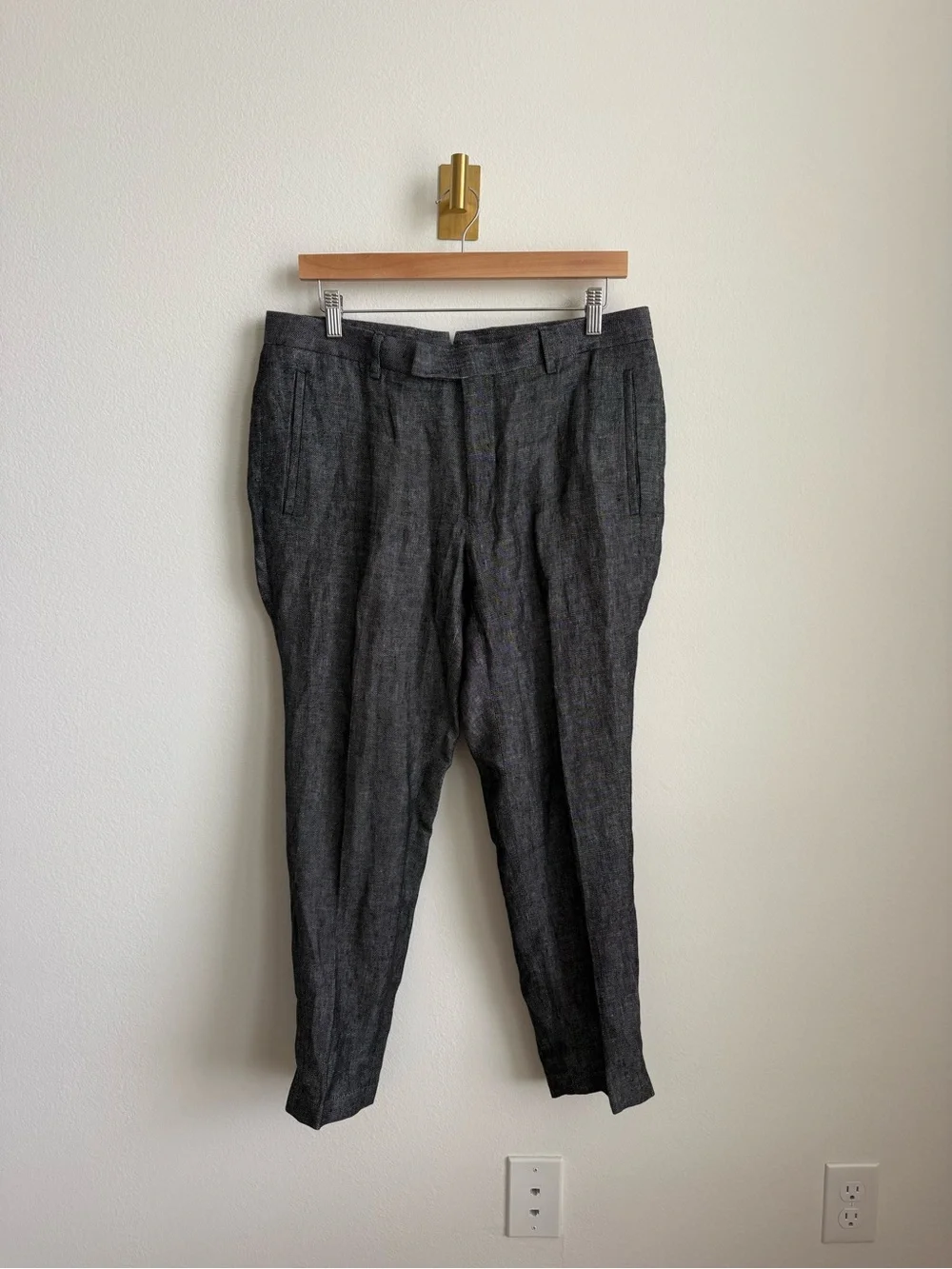 Sene Men's Linen Blend Dress Trousers Charcoal Gray Tailored Pants 35